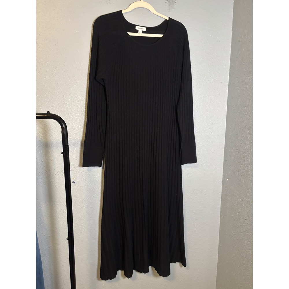 Nordstrom Wool Cashmere Ribbed Maxi Dress Long Sleeve Black XL‎ - Picture 2 of 10
